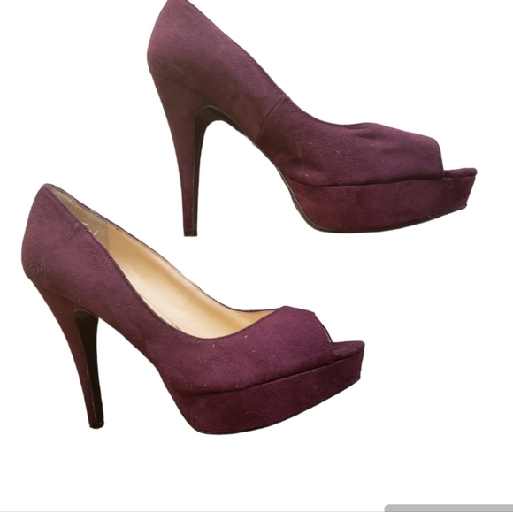 Guess Purple Suede Peep Toe Pumps Heels Size 7 - Picture 3 of 3